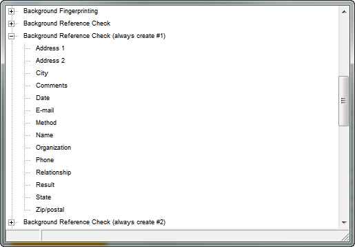 Insert data field menu showing Background Check options