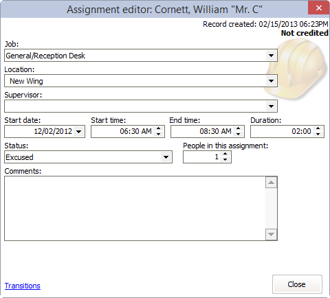 Assignment Editor window defining a Reception Desk job
