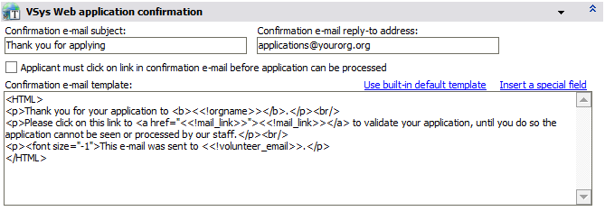 Custom application settings when a form is completed on VSys Web