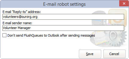 MAPI e-mail robot settings window