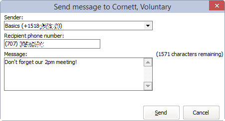 Send quick SMS message composition window