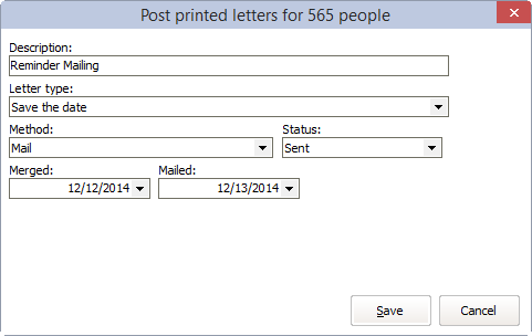 Editing window to define labels marked as printed