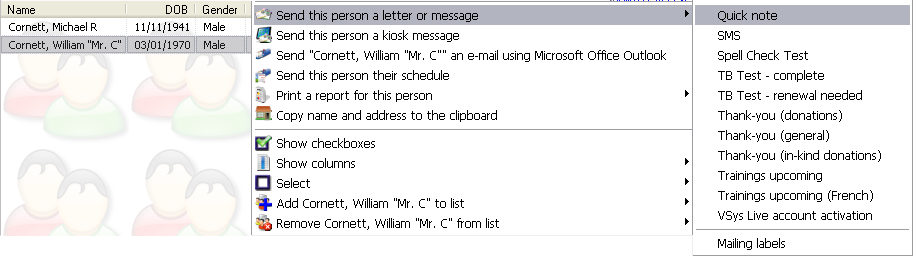 Sending a letter from a list of people