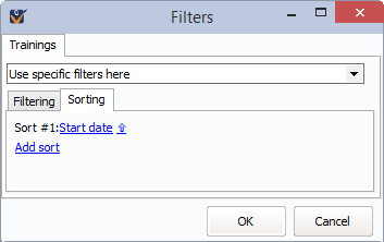 Filter window for subletters showing sorting for trainings (by date)