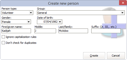 Create New Person window