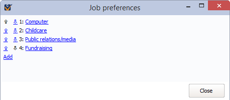 Job preferences window showing four ranked preferences