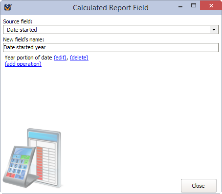 Calculated report field definition window