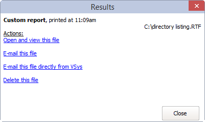 Directory listing report results window