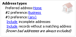 Address types panel on reports screen