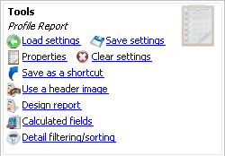 Tools panel on report screens