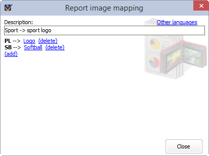 Report image mapping screen showing sports mapped to images