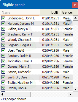 Eligible people window showing volunteers to be changed