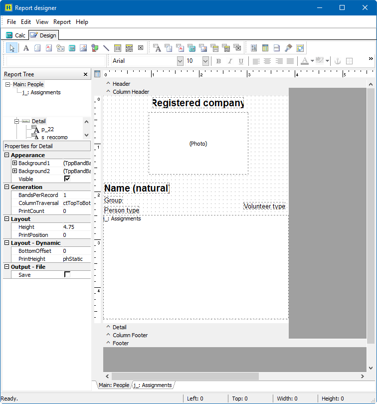 Report designer configured for printing a credential