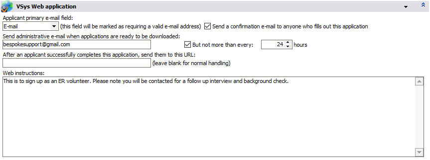 Custom application properties for an application on VSys Web