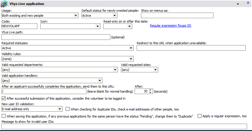 Custom application properties for an application on VSys Live