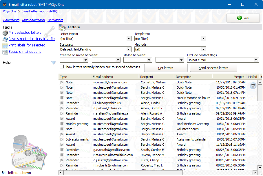 E-mail robot screen