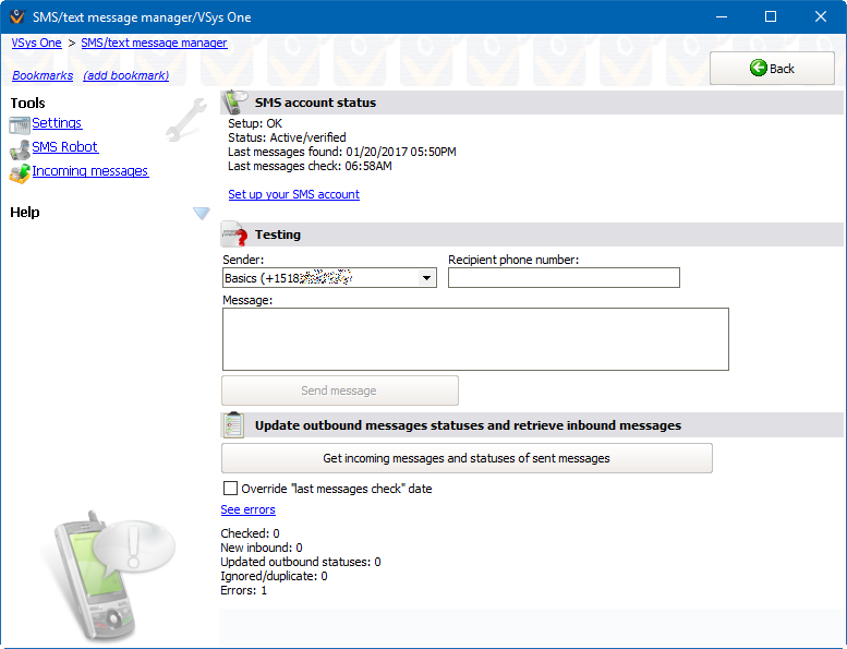 SMS/text message manager screen