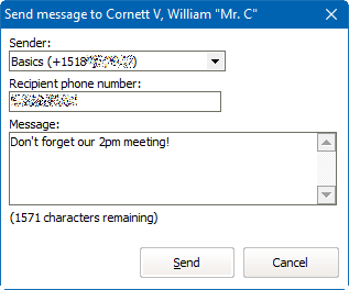 Send quick SMS message composition window