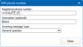 SMS incoming phone number window