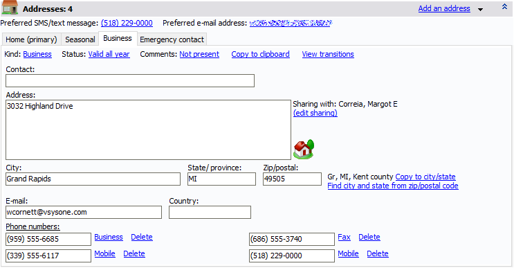 Address panel in Profile Editor