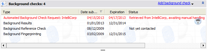 Background check panel in the Profile editor