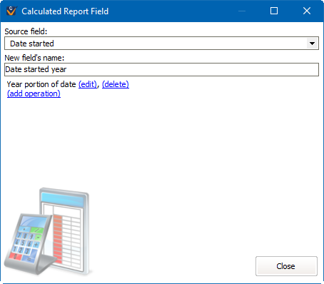 Calculated report field definition window