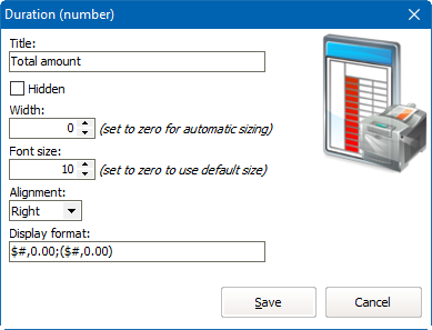 Custom column field formatting window