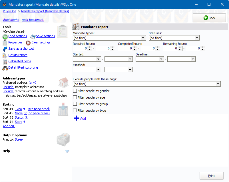 Mandate reports screen showing Mandate Details settings