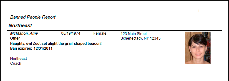 Sample Banned People Report