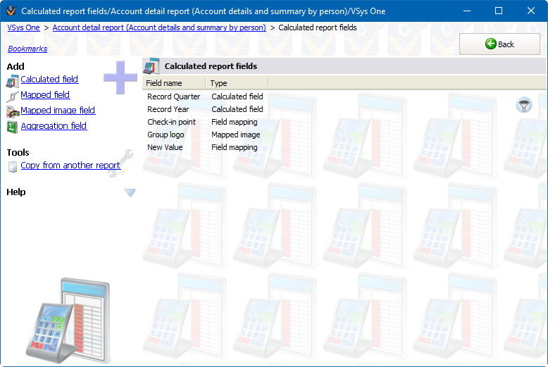 Calculated report fields screen