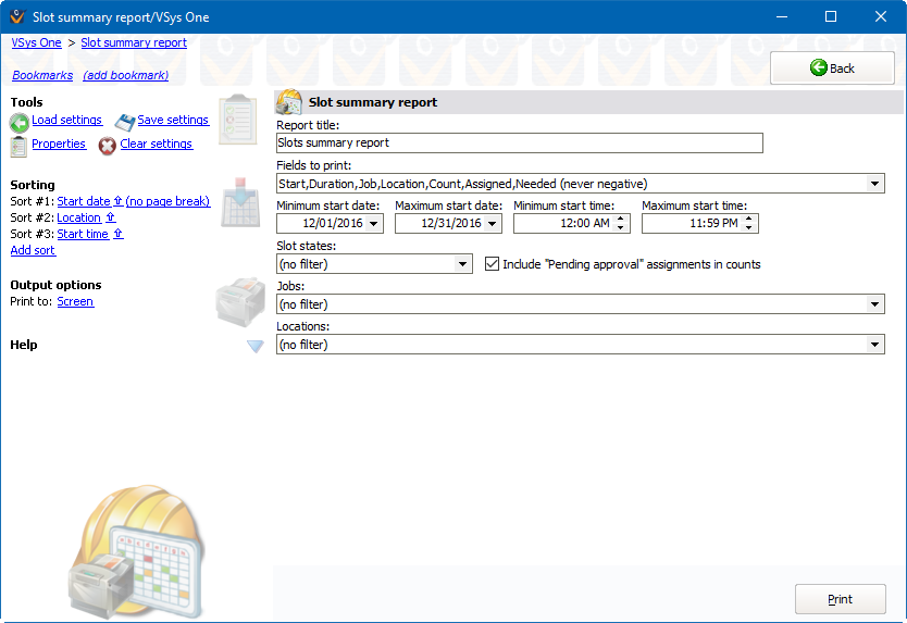 Slot summary report screen