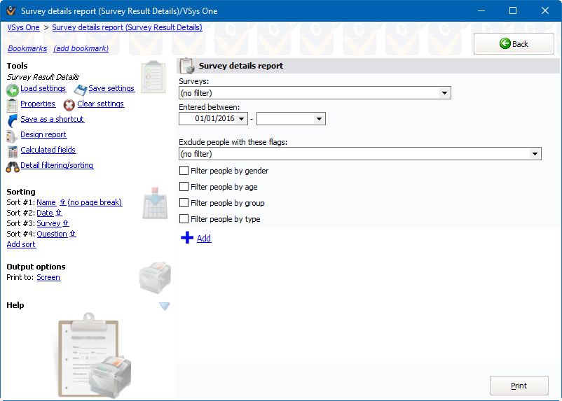 Survey detail reports screen