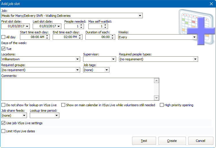 Job slot editor window showing two Coffe Cove job slots