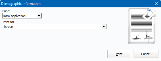 Blank application printing window