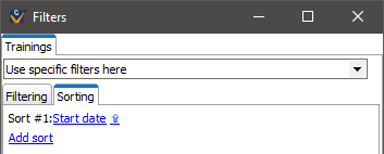 Filter window for subletters showing sorting for trainings (by date)