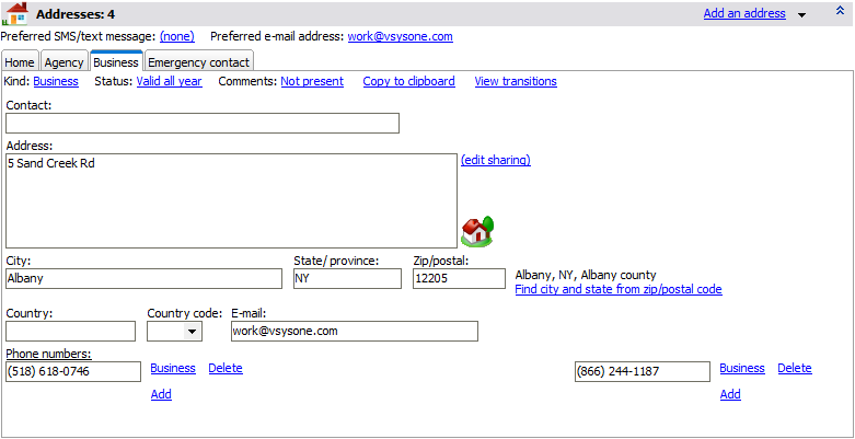 Address panel in Profile Editor