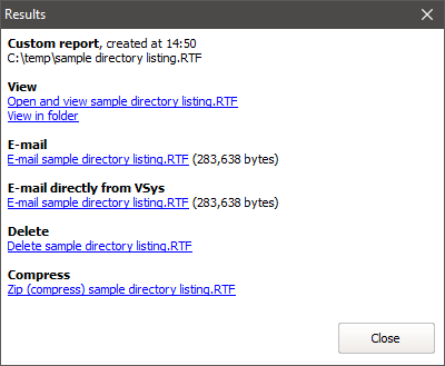 Directory listing report results window