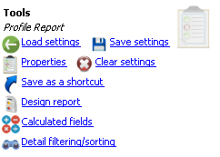 Tools panel on report screens