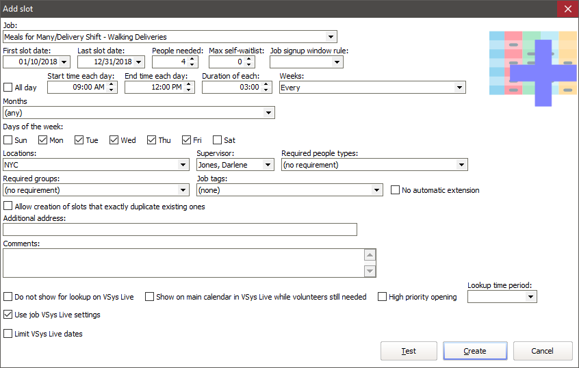 Job slot editor window showing two Coffe Cove job slots