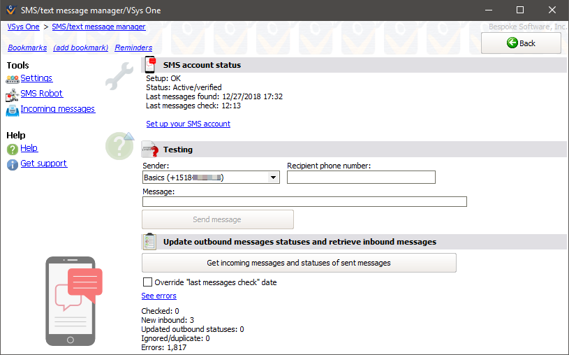 SMS/text message manager screen