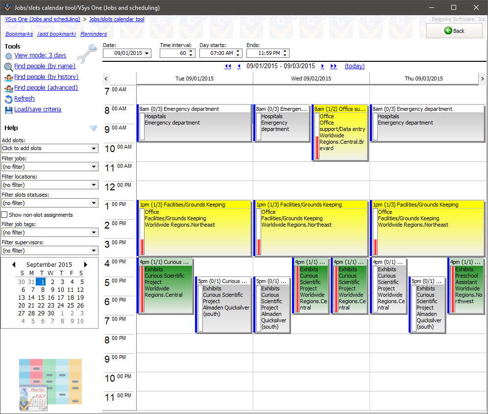 Job slots calendar tool screen