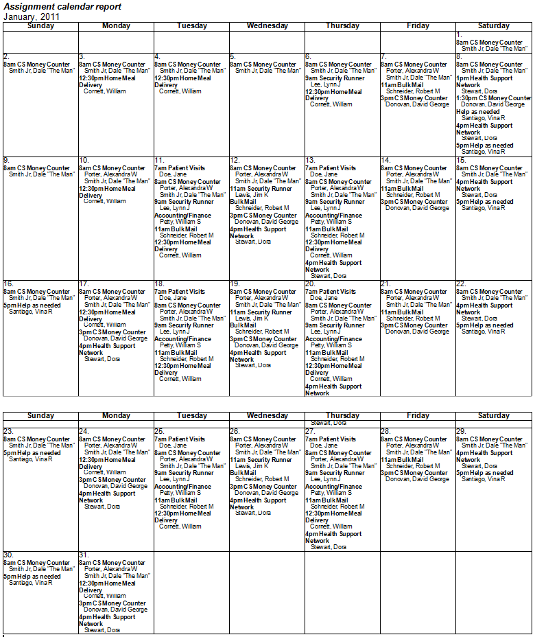 Assignment Calendar Reports